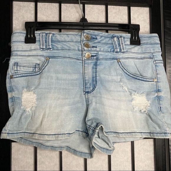 Blue Spice Distressed High Waist Button Denim Jean Shorts Blue Medium 5/6 - Picture 4 of 11